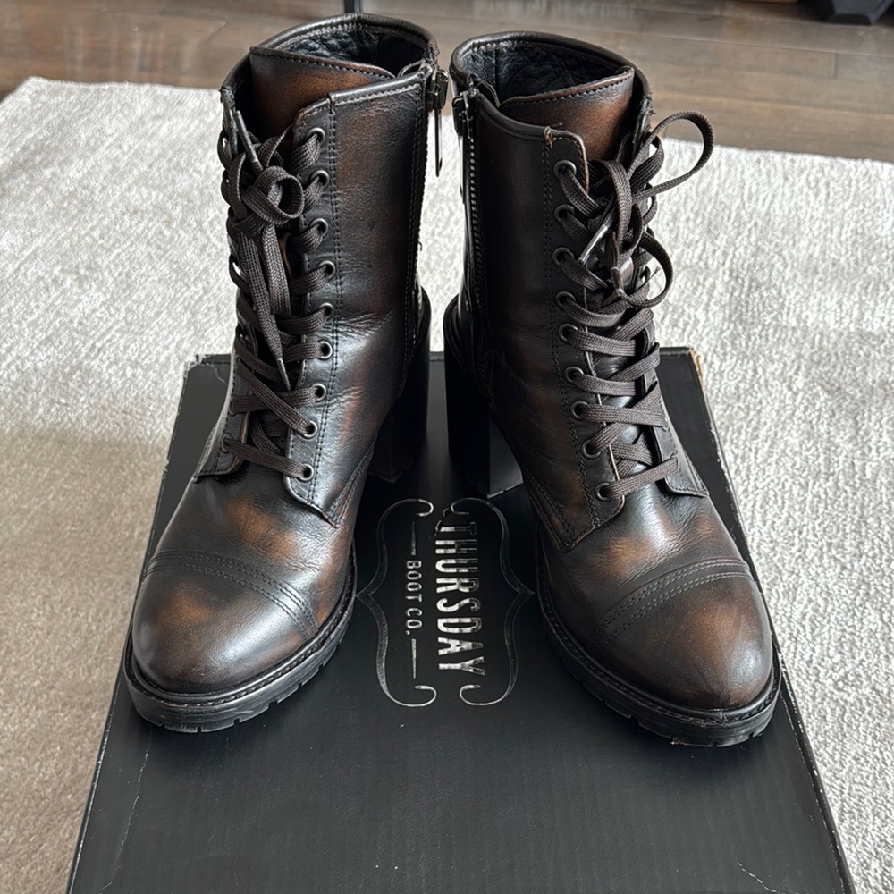 Thursday Boot Company Black Coffee Revel Combat Moto Boots with Wingtip Toe 11W